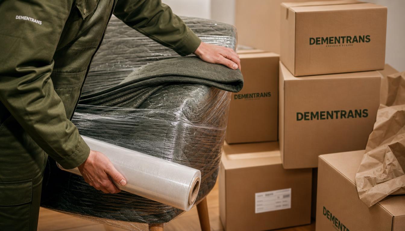 Emballage et protection d'un fauteuil avec cartons DEMENTRANS